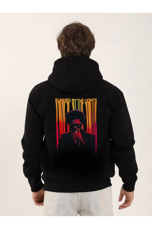 Unisex Baskılı Oversize Üç İplik Kapüşonlu Sweatshirt - Siyah