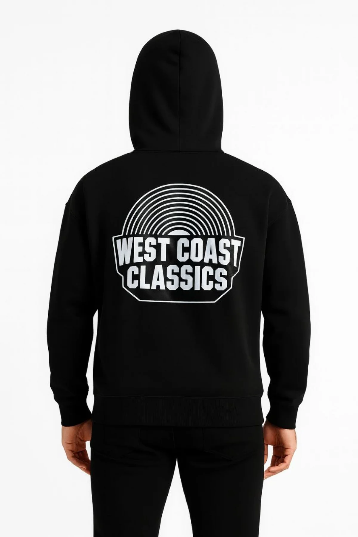 Erkek Üç İplik Kapüşonlu Ön ve Arka Baskılı SweatShirt hoodie - Siyah