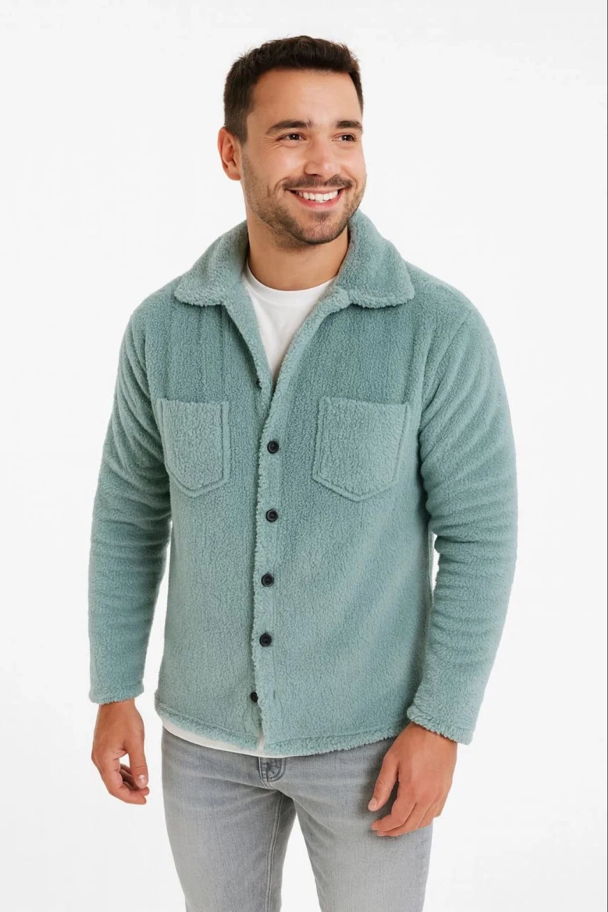 Erkek Pelüş Polar Hırka Gömlek – Yakalı, İlik Düğmeli, Göğüs Cepli, Yumuşak Dokulu Kışlık Regular Fit Rahat Günlük Model