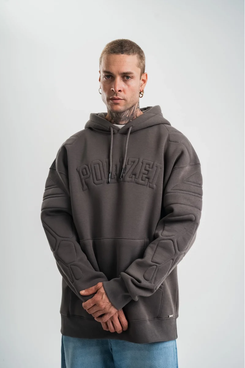 Double Oversize Kapşonlu Nakışlı SweatShirt - Füme