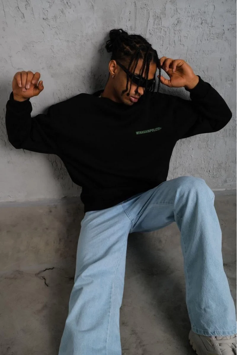 Erkek Baskılı Sweat - Siyah
