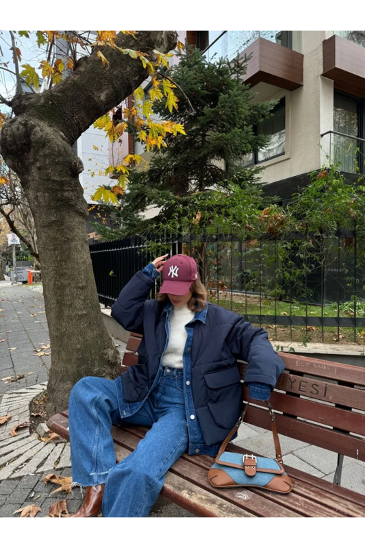 Jeans Detaylı Cıtcıtlı CEKET - Lacivert