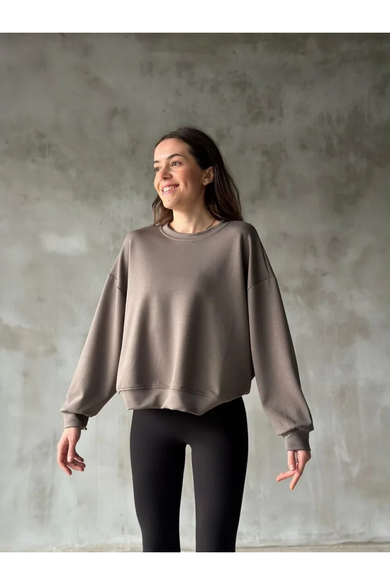 Osy Modal Yumuşak dokulu Kumaş Bisiklet Yaka Oversize Sweatshirt - Gri