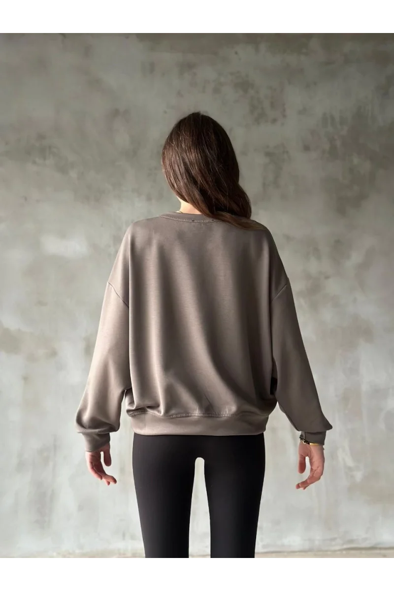Osy Modal Yumuşak dokulu Kumaş Bisiklet Yaka Oversize Sweatshirt - Gri