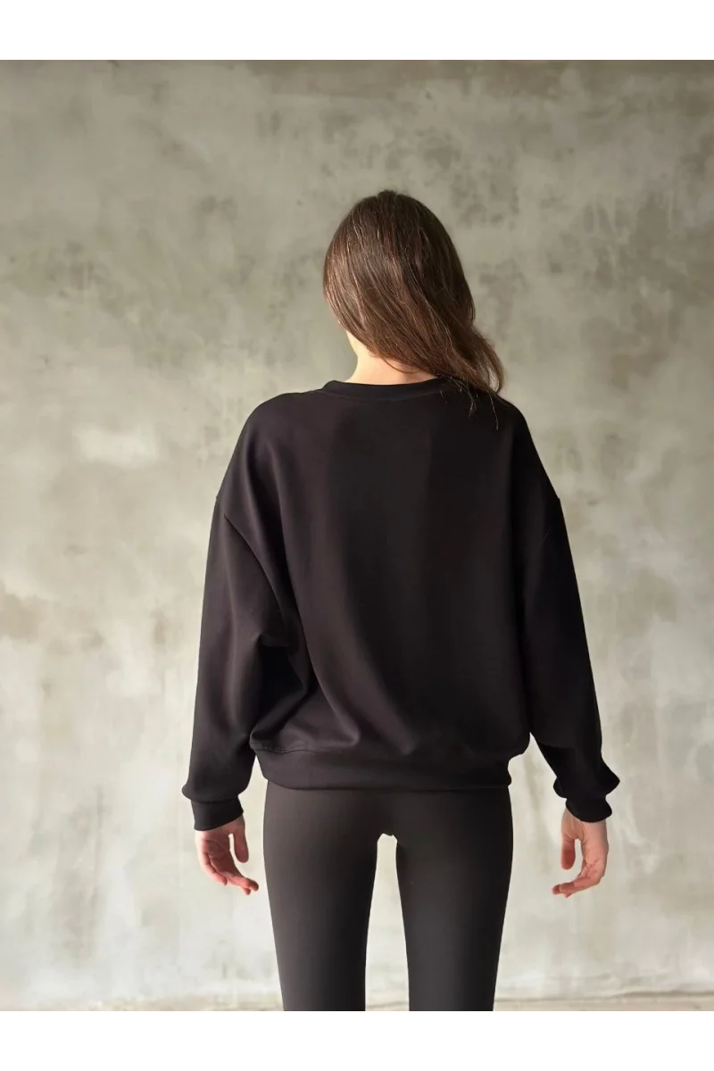 Osy Modal Yumuşak dokulu Kumaş Bisiklet Yaka Oversize Sweatshirt - Siyah