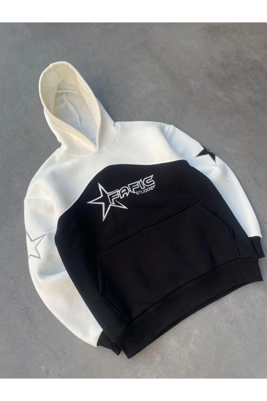 Parçalı Nakış İşlemelı Kapüşonlu SweatShirt - Beyaz