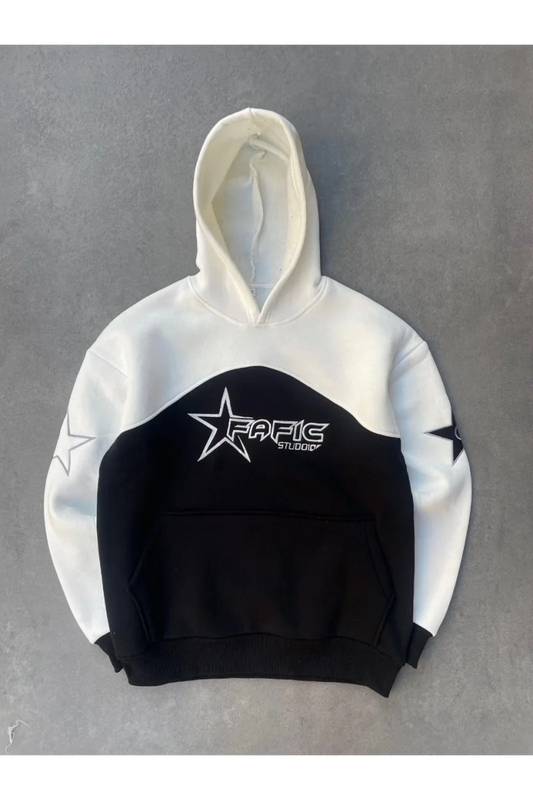 Parçalı Nakış İşlemelı Kapüşonlu SweatShirt - Beyaz