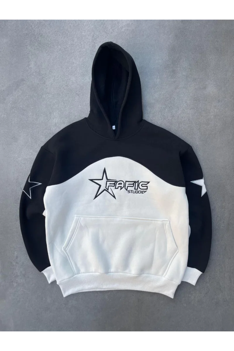 Parçalı Nakış İşlemelı Kapüşonlu SweatShirt - Siyah Ürün Kodu : TR-7189