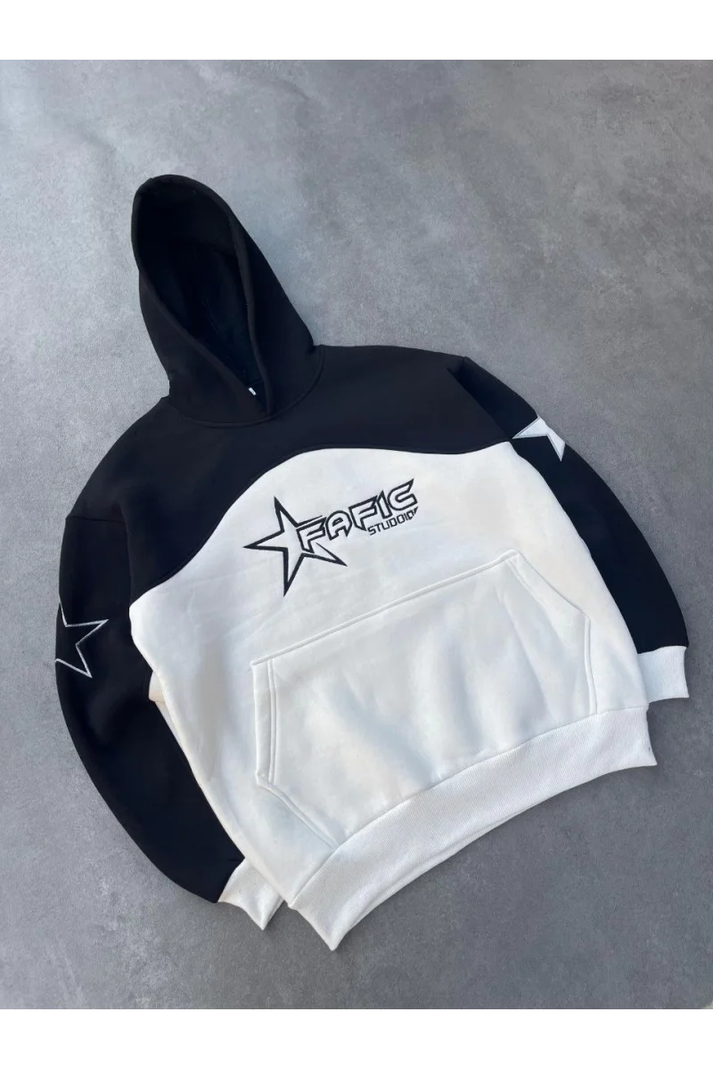Parçalı Nakış İşlemelı Kapüşonlu SweatShirt - Siyah Ürün Kodu : TR-7189