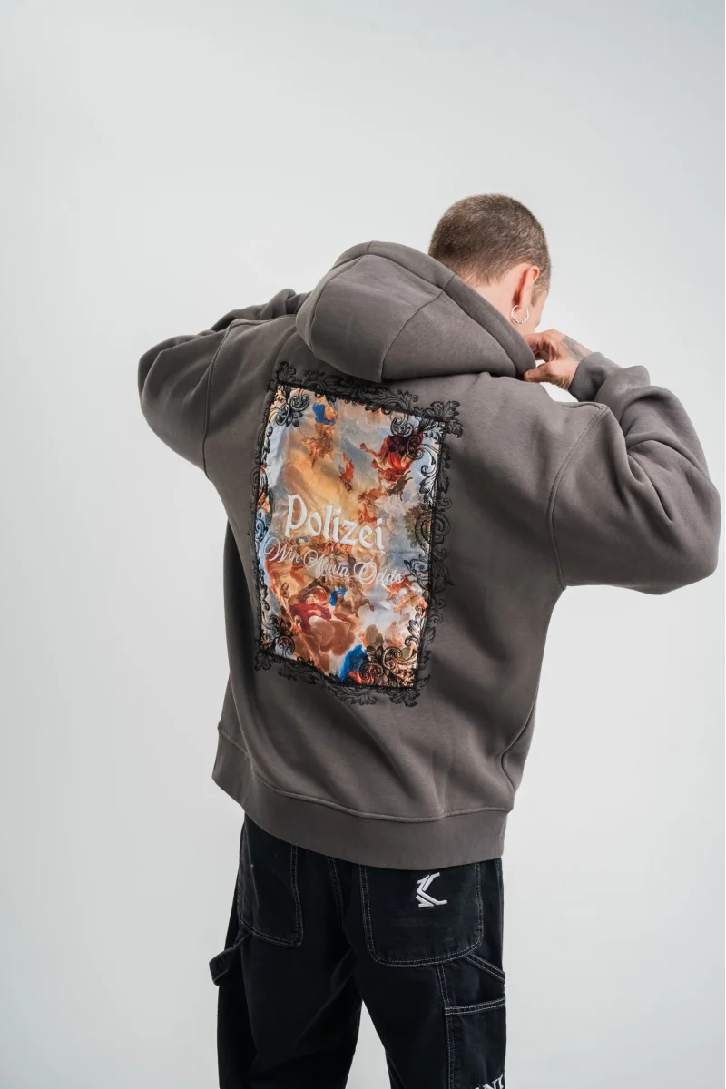 Üç İplik Kapşonlu Dijital Patchli SweatShirt - Füme