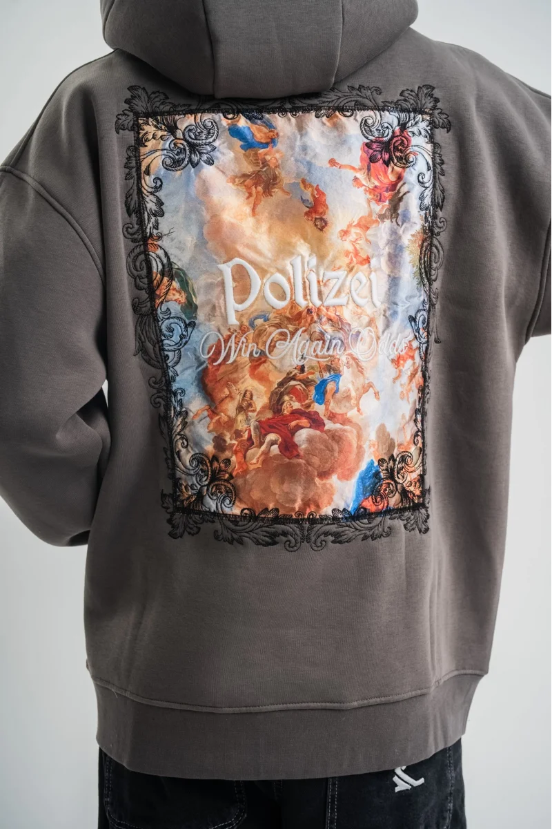 Üç İplik Kapşonlu Dijital Patchli SweatShirt - Füme