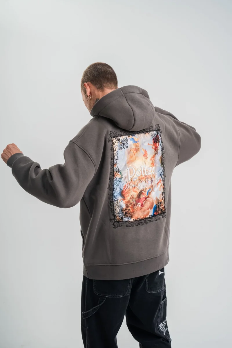 Üç İplik Kapşonlu Dijital Patchli SweatShirt - Füme