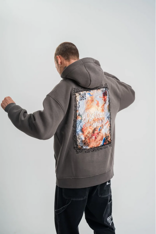 Üç İplik Kapşonlu Dijital Patchli SweatShirt - Füme