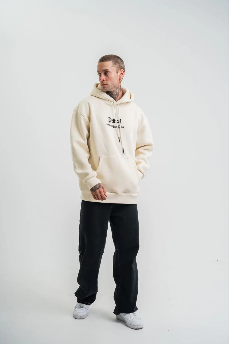 Üç İplik Kapşonlu Dijital Patchli SweatShirt - Krem