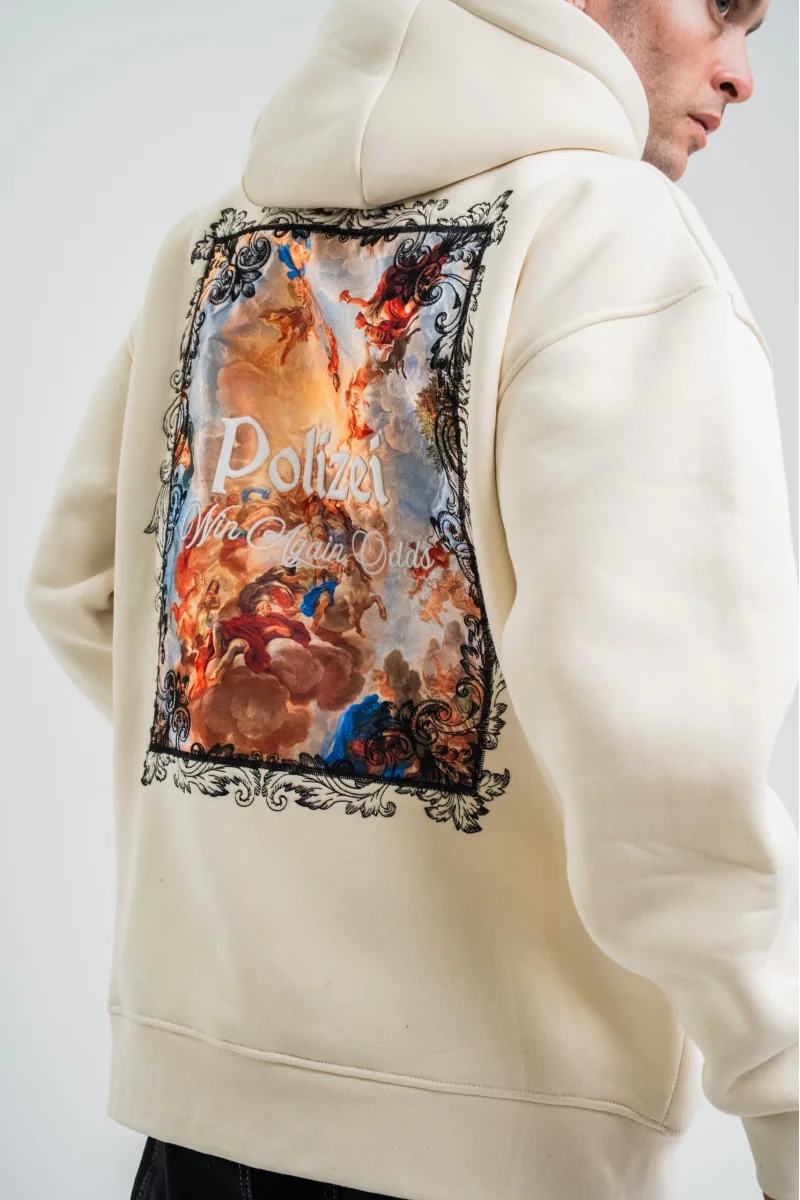 Üç İplik Kapşonlu Dijital Patchli SweatShirt - Krem