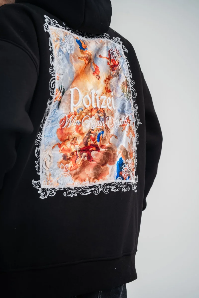 Üç İplik Kapşonlu Dijital Patchli SweatShirt - Siyah