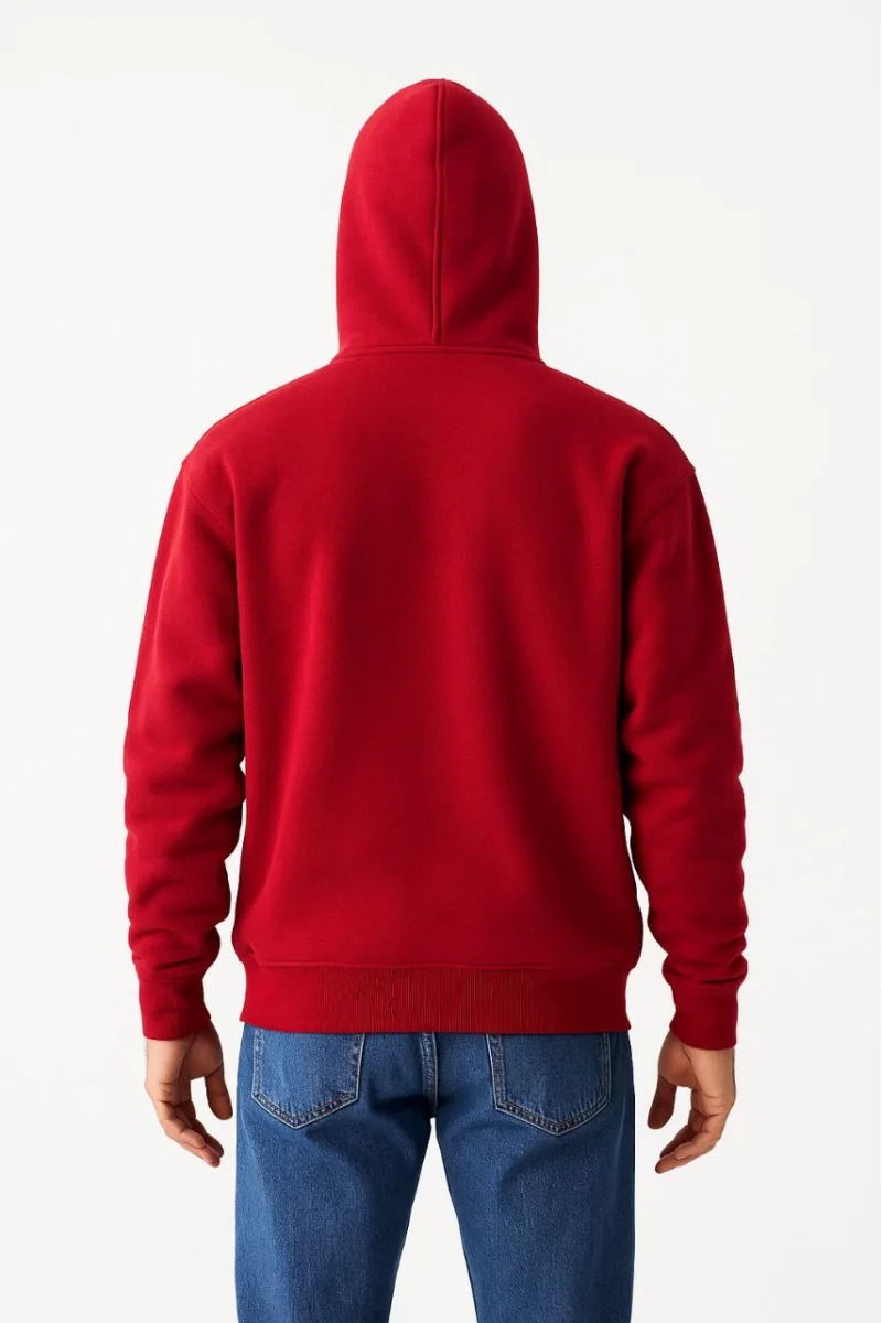 Samuray Ninja Çift Kapşonlu ZIP Fermuarlı Kanguru Çepli Tam Fermuarlı Hoodie Swetshirt - Kırmızı