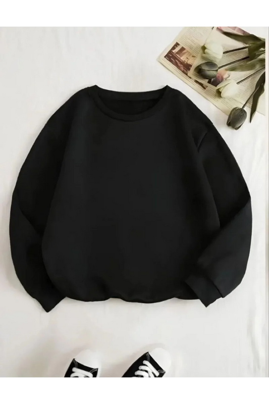 Unisex Üç İplik Biskilet Yaka SweatShirt - Siyah