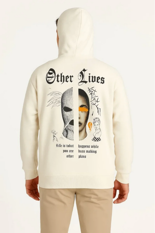 Üç İplik Kapüşonlu Ön ve Arka Baskılı SweatShirt hoodie - Beyaz