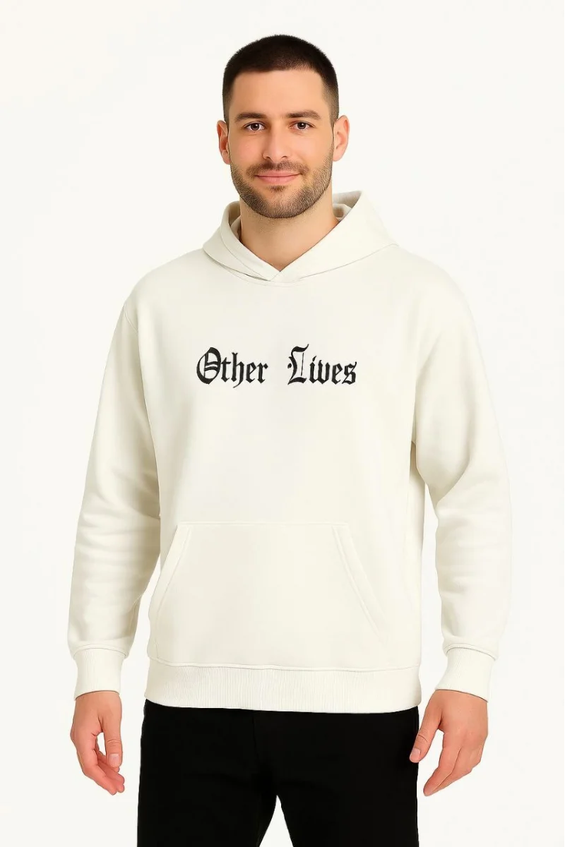Üç İplik Kapüşonlu Ön ve Arka Baskılı SweatShirt hoodie - Beyaz