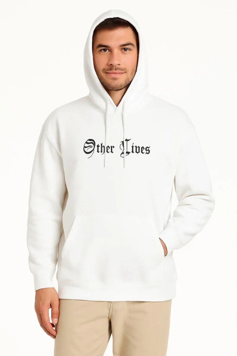 Üç İplik Kapüşonlu Ön ve Arka Baskılı SweatShirt hoodie - Beyaz