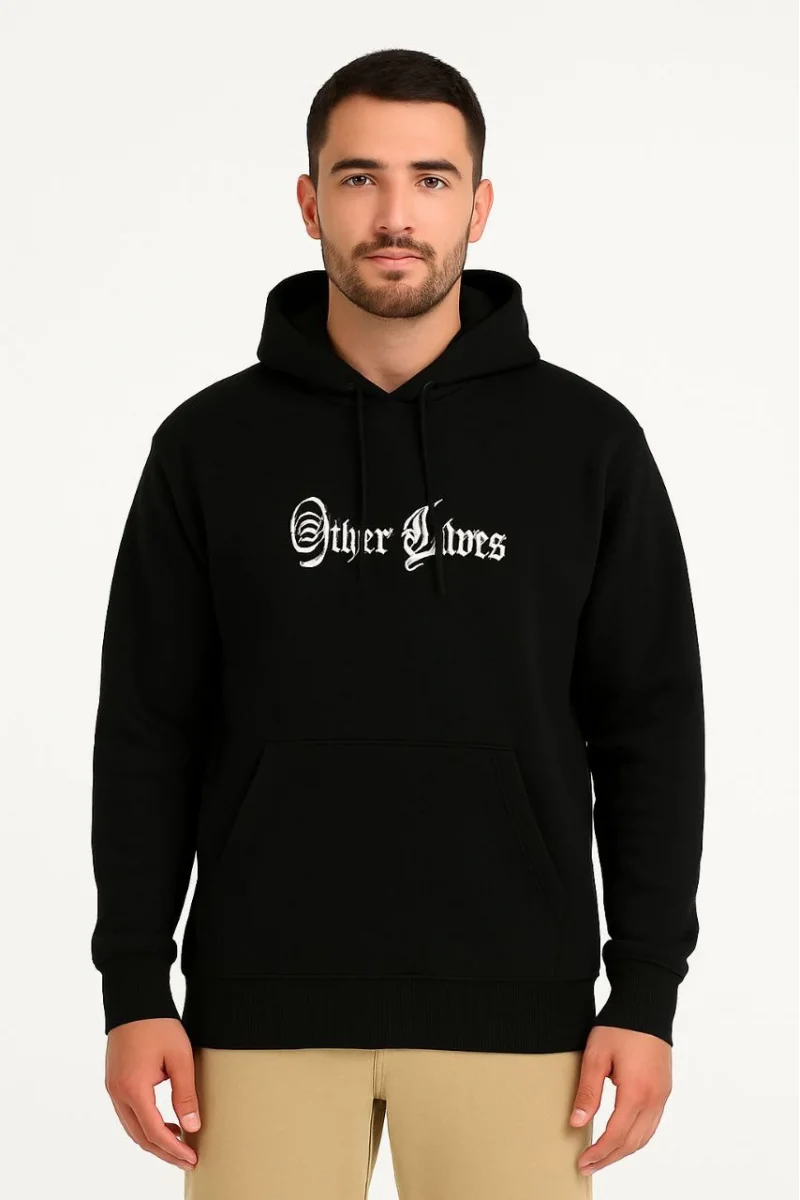 Üç İplik Kapüşonlu Ön ve Arka Baskılı SweatShirt hoodie - Siyah