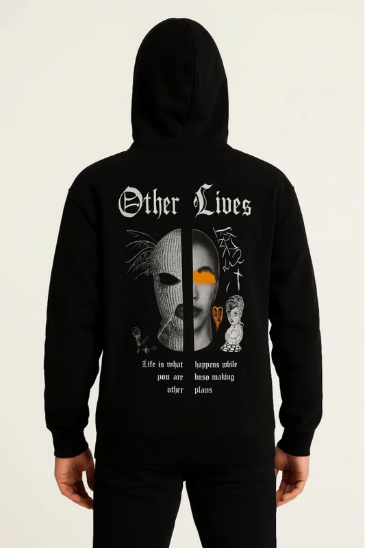 Üç İplik Kapüşonlu Ön ve Arka Baskılı SweatShirt hoodie - Siyah