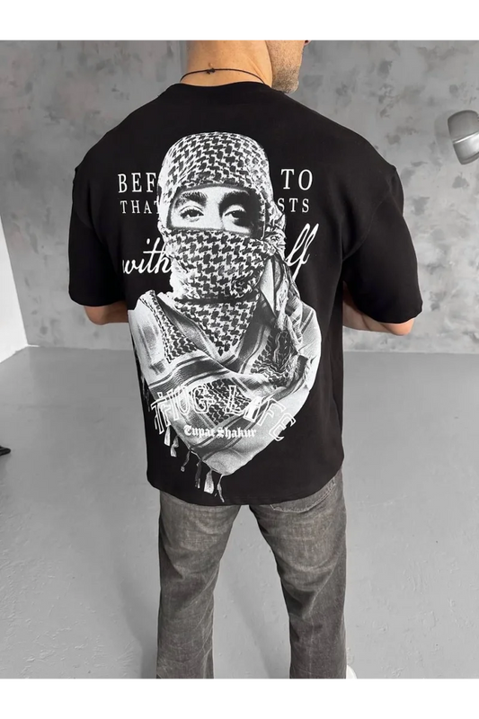 Unisex Baskılı Oversize T-Shirt - Siyah