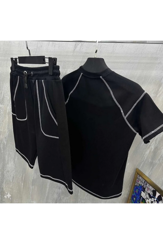 Unisex Karoyaka Dikişli Şortlu Takım - Siyah