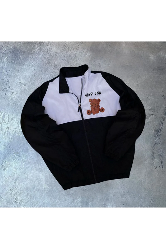 Unisex Uzun Kollu Paraşüt Kumaş Rüzgarlik - Siyah